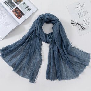 Women Long BLUE Cotton Scarf Shawl Turban Soft Solid Colour